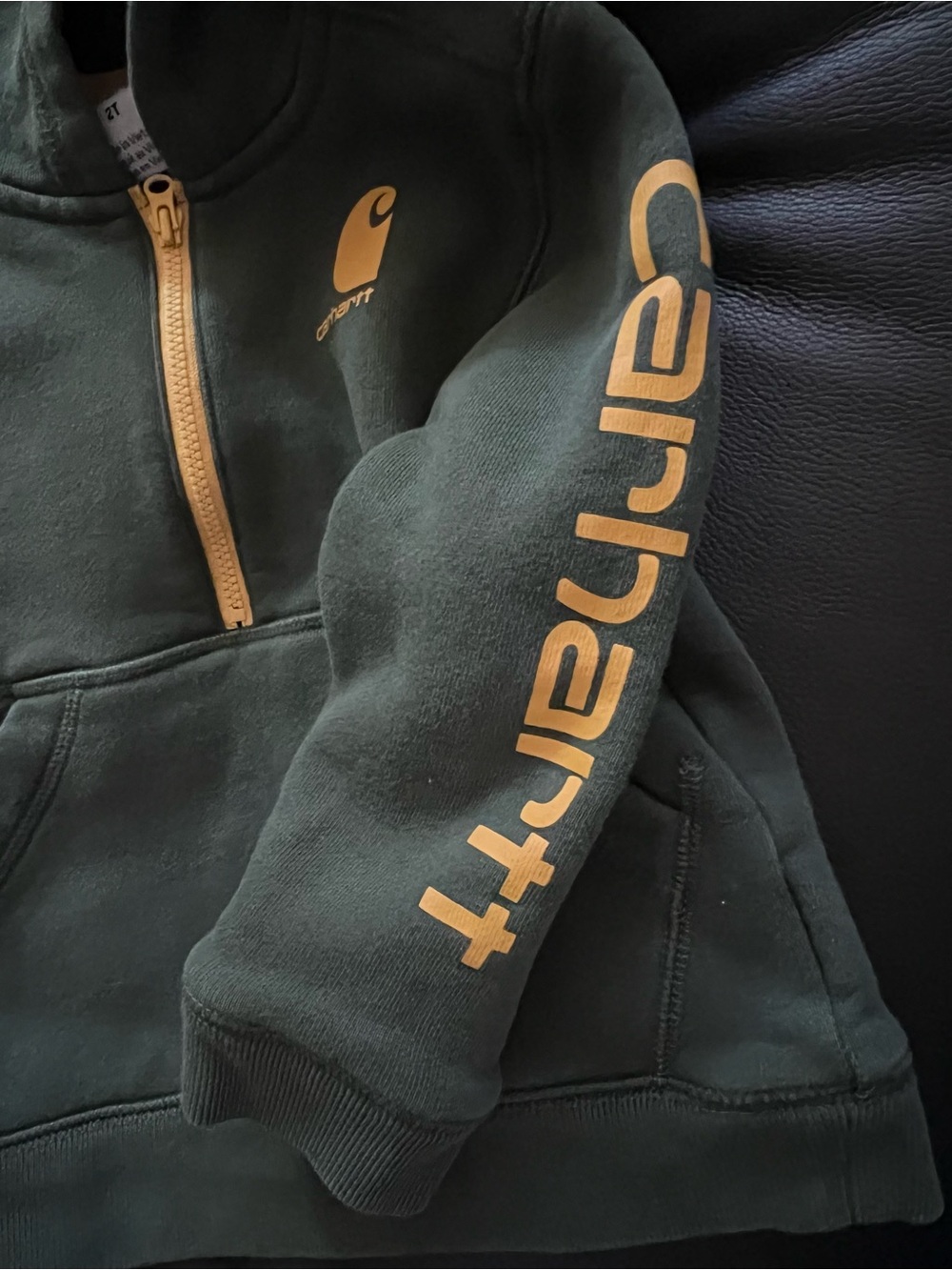 Carhartt Toddler Zip up hoodie Hunter green & Orange